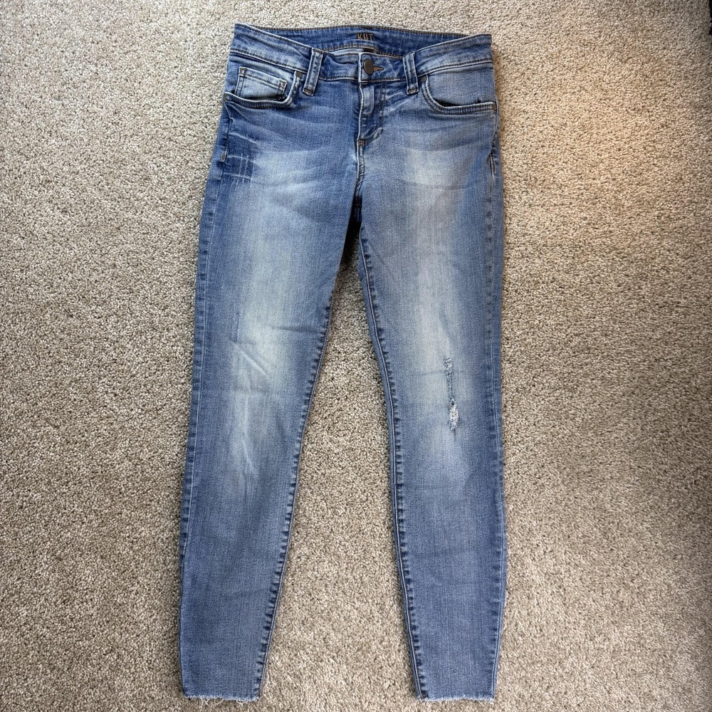 KUT From The Kloth Ankle Skinny Jeans Womens 4 Med Wash Blue Distressed Stretch